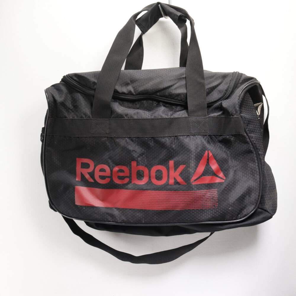 Vtg Reebok Duffel Bag Handbag M Unisex Black Nylon Red Logo Shoulder Bag